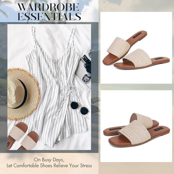 Slides Sandals for Women Slip On Flat Sandals - Picture 4 of 6